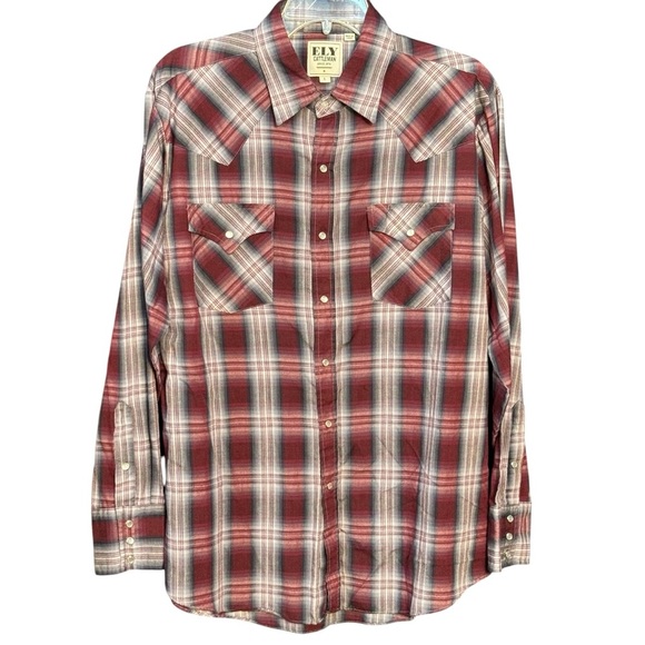 Ely Cattleman Other - Excellent! Ely Cattleman men’s burgundy grey white plaid western shirt size L